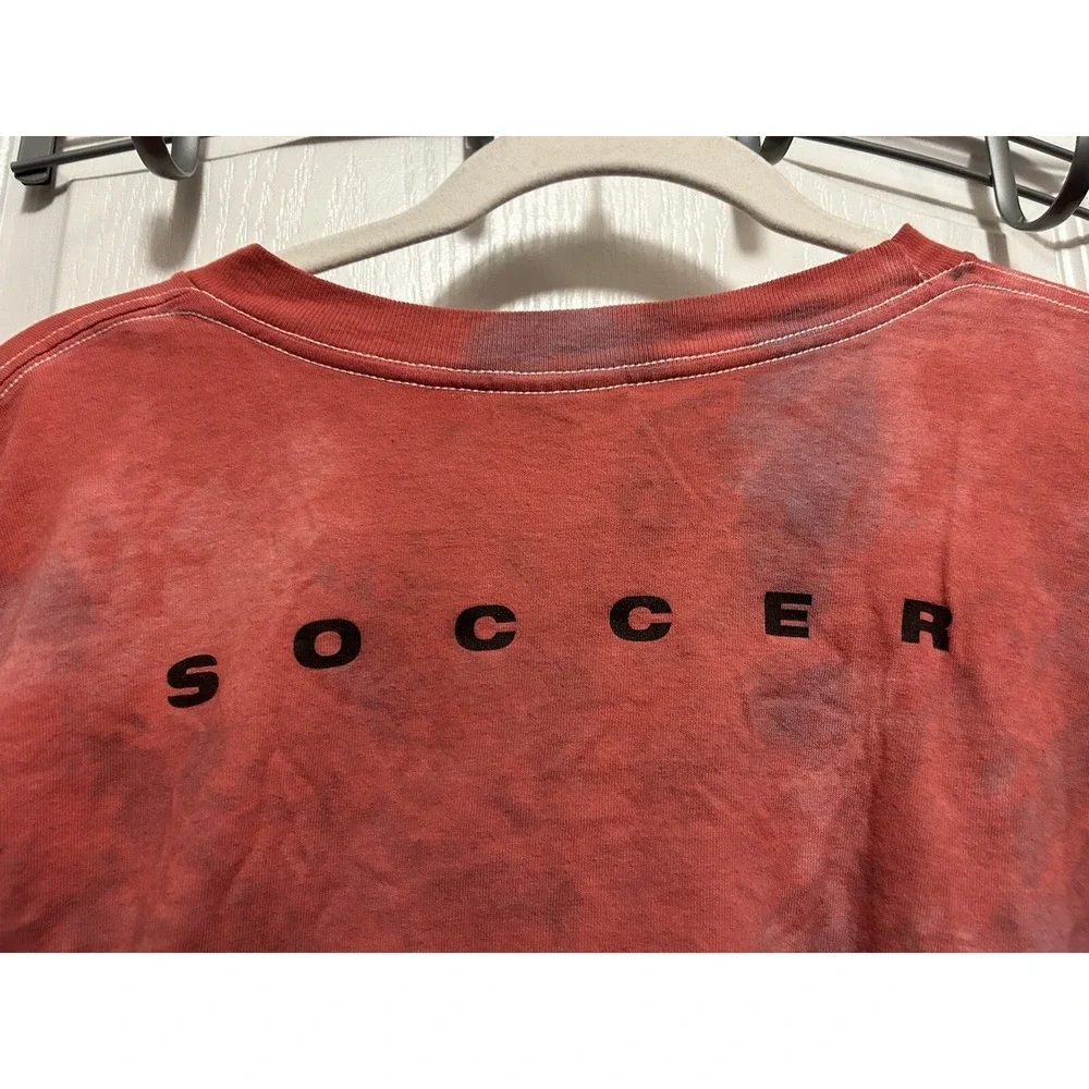 Adidas Shirt Mens S Tie Dye Spell Out Logo Soccer Graphic Tee Pink Red Ombre Y2K